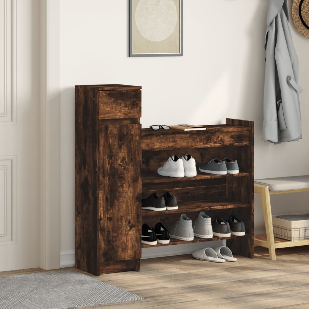 VidaXL Schuhschrank 100,5 x 28 x 100 cm, Holzwerkstoff, geräucherte Eiche
