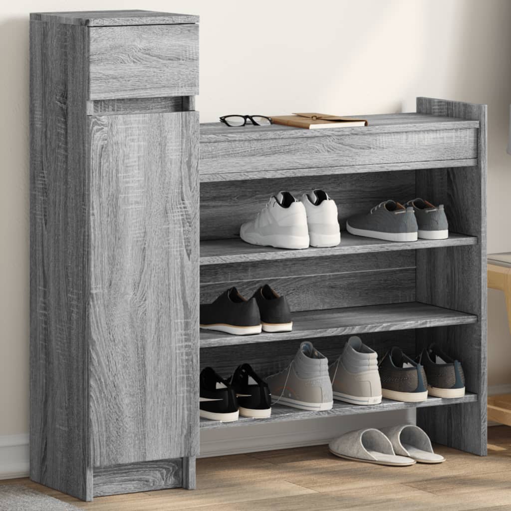 Vidaxl schoenenkast 100,5x28x100 cm bewerkt hout grijs sonoma eiken