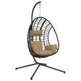 Vidaxl hangstoel met standaard rattan en staal taupe