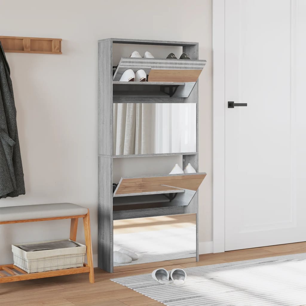 Vidaxl Cabinet da scarpe con specchio a 4 strati 63x17x134 cm grigio Sonoma