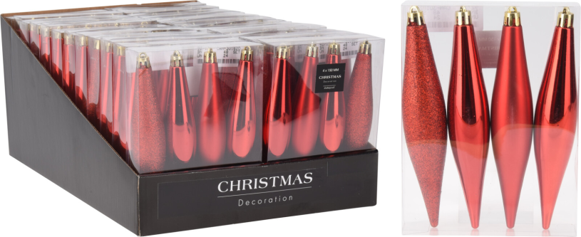 Kerstbal onbreekbaar kegel 15cm 4 stuks - rood