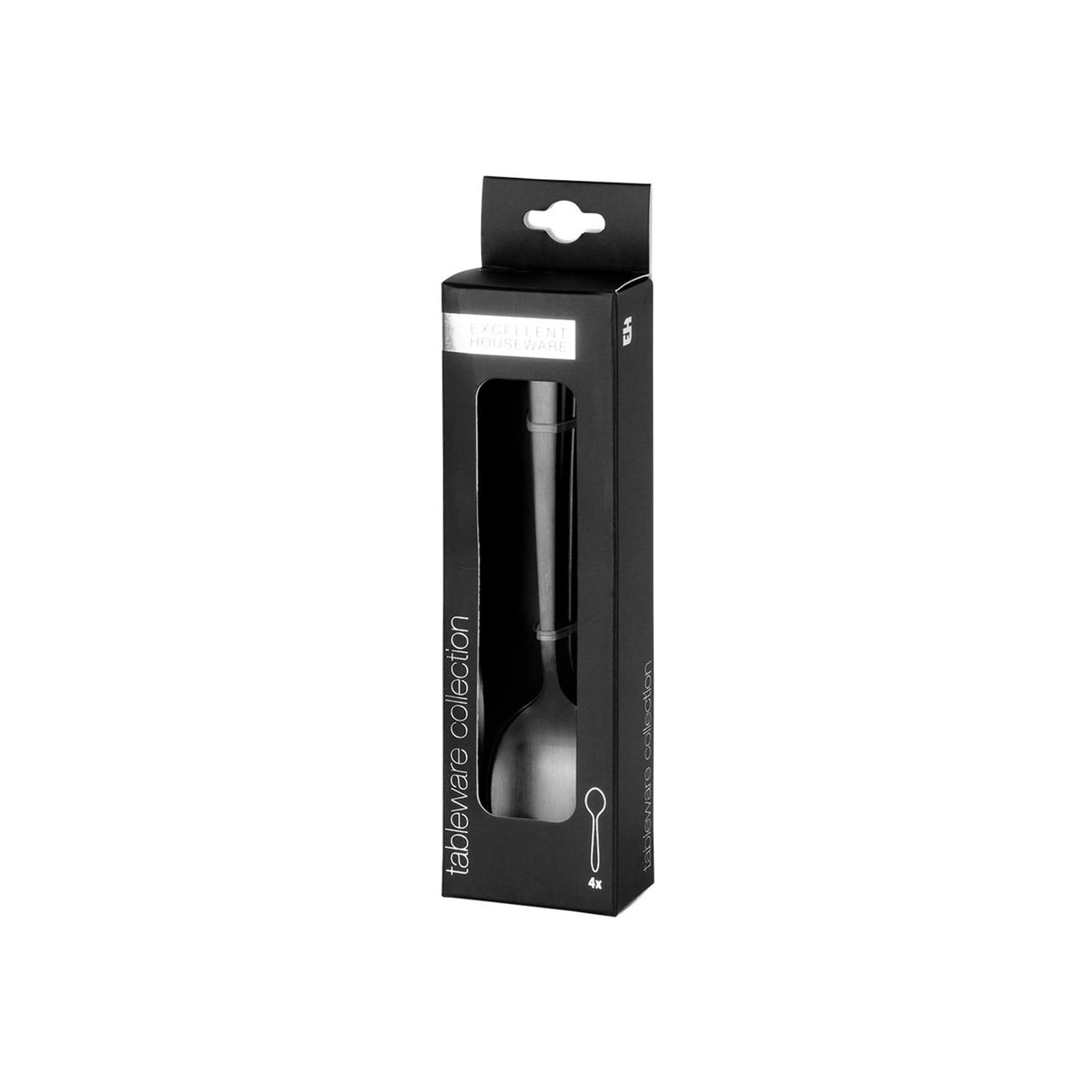Excellent Houseware Teelöffel aus Edelstahl, 15 cm, 4er-Set, schwarz