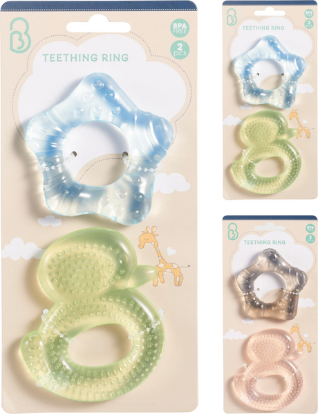 Baby-Beißringe mit Gelschicht, 2 Stück
