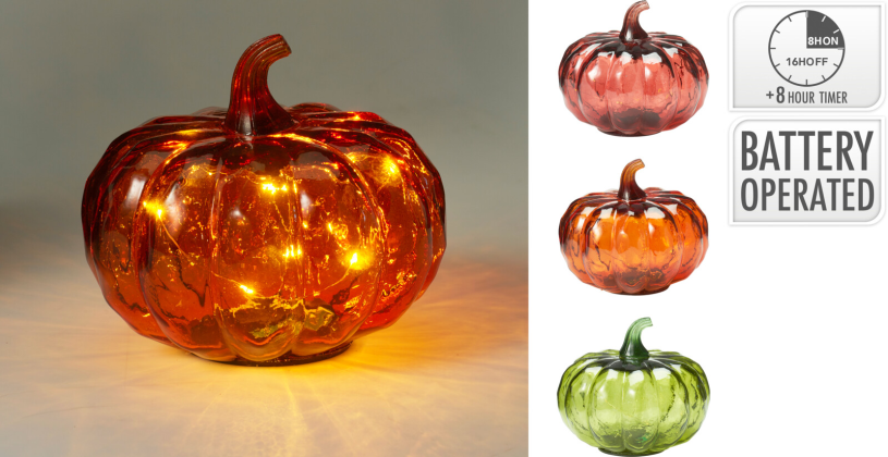 Home-Styling-Kürbis mit LED 13 cm, 3-fach sortiert