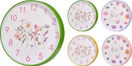 Wandklok flowers 30x4,5cm assorti