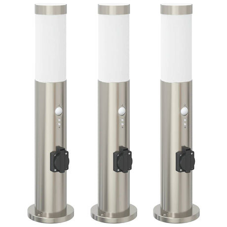 Vidaxx Pollerbeleuchtung mit Sensor und Steckdose 3 Stück 50 cm Edelstahl IP44