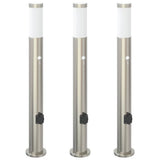 Vidaxx Pollerbeleuchtung mit Sensor und Steckdose 3 Stück 80 cm Edelstahl IP44