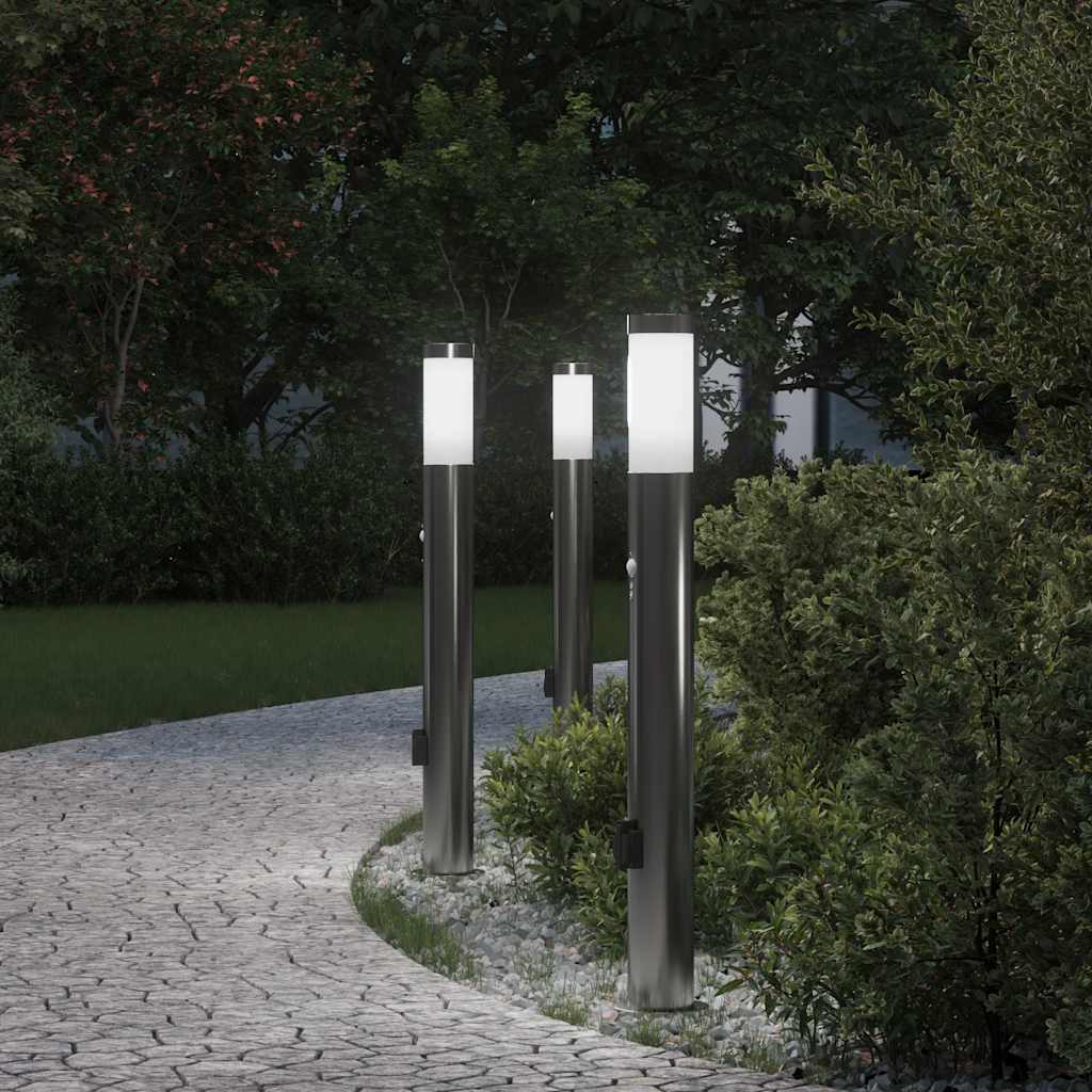Vidaxx Pollerbeleuchtung mit Sensor und Steckdose 3 Stück 80 cm Edelstahl IP44