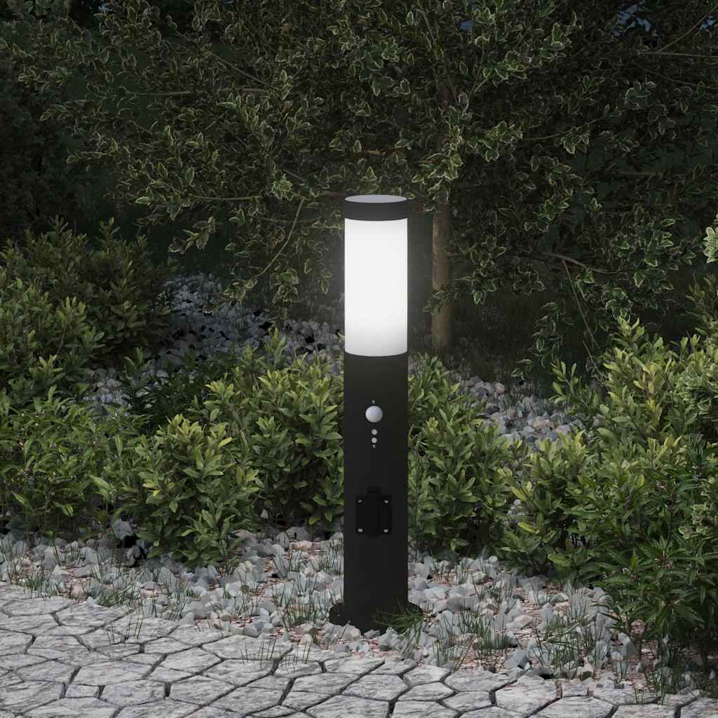 Vidaxx Pollerbeleuchtung mit Sensor und Steckdose 50 cm Edelstahl IP44