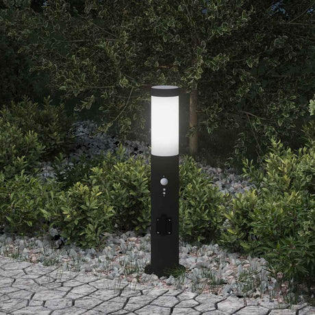 Vidaxx Pollerbeleuchtung mit Sensor und Steckdose 50 cm Edelstahl IP44