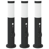 Vidaxx Pollerbeleuchtung mit Sensor und Steckdose 3 Stück 50 cm Edelstahl IP44