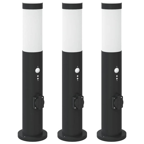 Vidaxx Pollerbeleuchtung mit Sensor und Steckdose 3 Stück 50 cm Edelstahl IP44