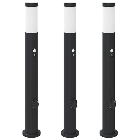 Vidaxx Pollerbeleuchtung mit Sensor und Steckdose 3 Stück 80 cm Edelstahl IP44