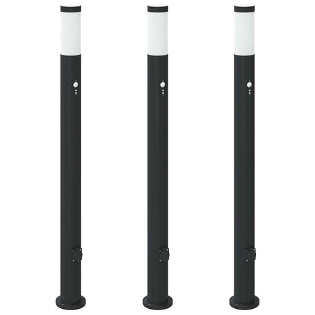 Vidaxx Pollerbeleuchtung mit Sensor und Steckdose 3 Stück 110 cm Edelstahl IP44