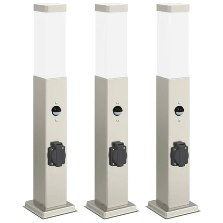 Vidaxx Pollerbeleuchtung mit Sensor und Steckdose 3 Stück 50 cm Edelstahl IP44
