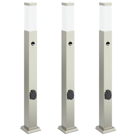Vidaxx Pollerbeleuchtung mit Sensor und Steckdose 3 Stück 80 cm Edelstahl IP44