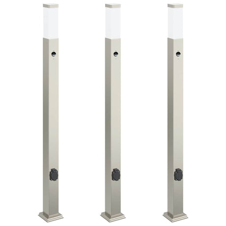 Vidaxx Pollerbeleuchtung mit Sensor und Steckdose 3 Stück 110 cm Edelstahl IP44