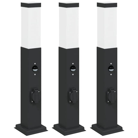 Vidaxx Pollerbeleuchtung mit Sensor und Steckdose 3 Stück 50 cm schwarz IP44