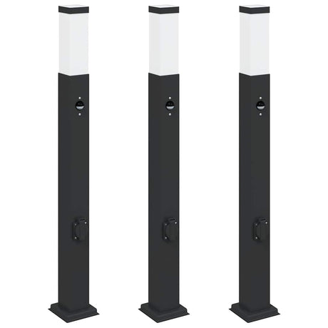 Vidaxx Pollerbeleuchtung mit Sensor und Steckdose 3 Stück 80 cm schwarz IP44