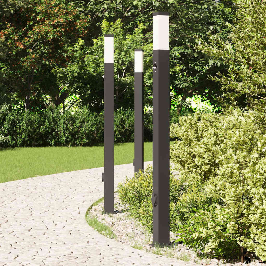 Vidaxx Pollerbeleuchtung mit Sensor und Steckdose 3 Stück 110 cm schwarz IP44