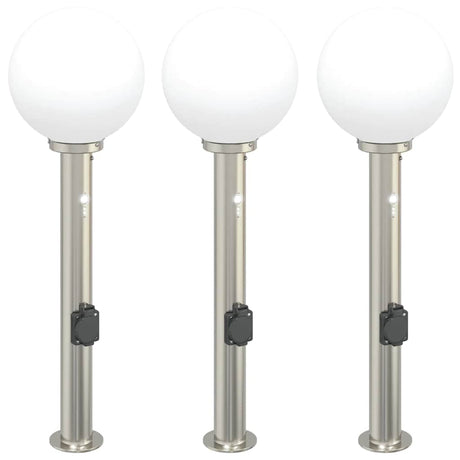 Vidaxx Pollerbeleuchtung mit Sensor und Steckdose 3 Stück 80 cm Edelstahl IP44