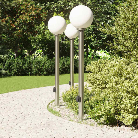 Vidaxx Pollerbeleuchtung mit Sensor und Steckdose 3 Stück 120 cm Edelstahl IP44