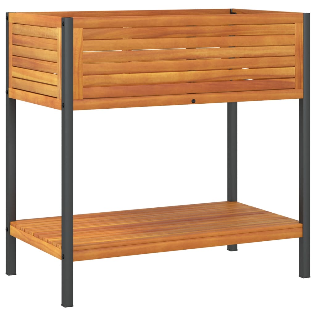 Vidaxx Pflanzgefäß mit Ablage 80x45x80 cm aus massivem Akazienholz und Stahl