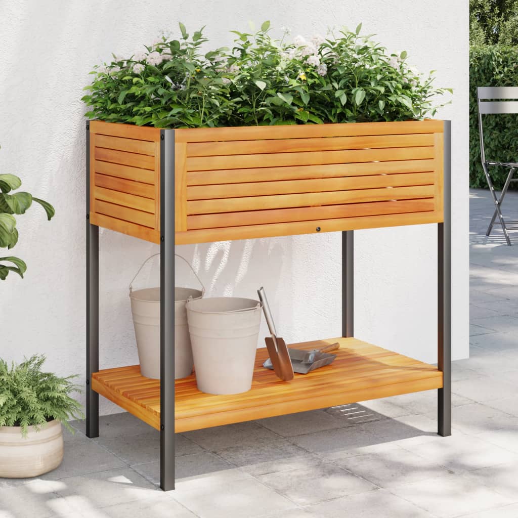 Vidaxx Pflanzgefäß mit Ablage 80x45x80 cm aus massivem Akazienholz und Stahl