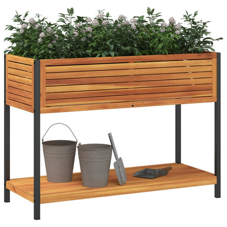 Vidaxx Pflanzgefäß mit Regal 110x45x80 cm aus massivem Akazienholz und Stahl