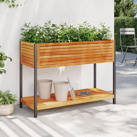 Vidaxx Pflanzgefäß mit Regal 110x45x80 cm aus massivem Akazienholz und Stahl