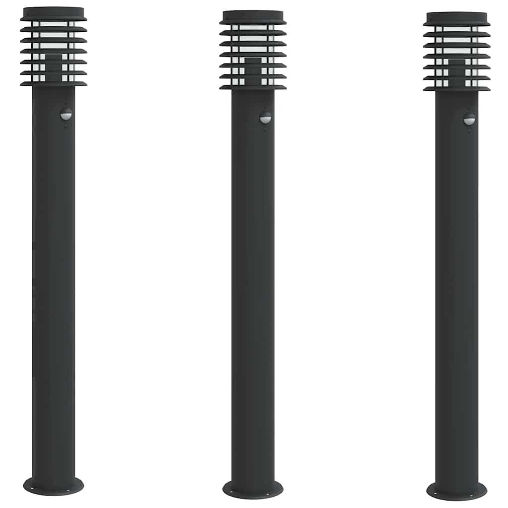 Vidaxx Außenstehleuchten 3 Stk. mit Sensoren 110 cm Edelstahl schwarz