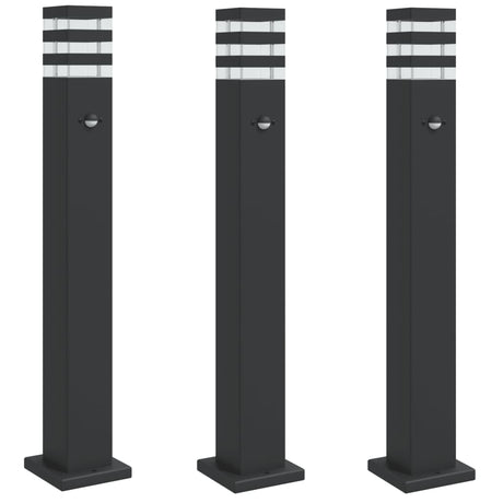 VidaXL Außenstehleuchten 3 Stk. mit Sensor 80 cm Aluminium schwarz