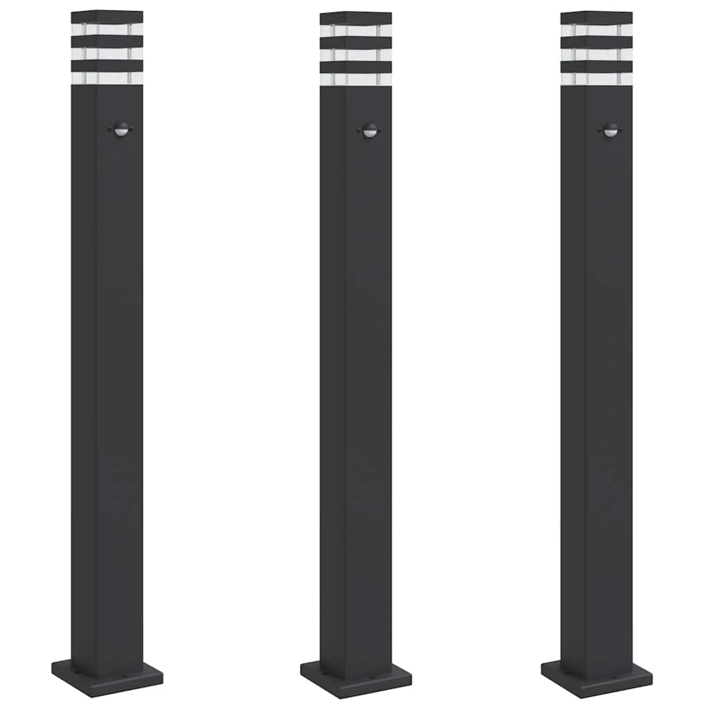 Vidaxx Außenstehleuchten 3 Stk. mit Sensor 110 cm Aluminium schwarz