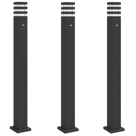 Vidaxx Außenstehleuchten 3 Stk. mit Sensor 110 cm Aluminium schwarz