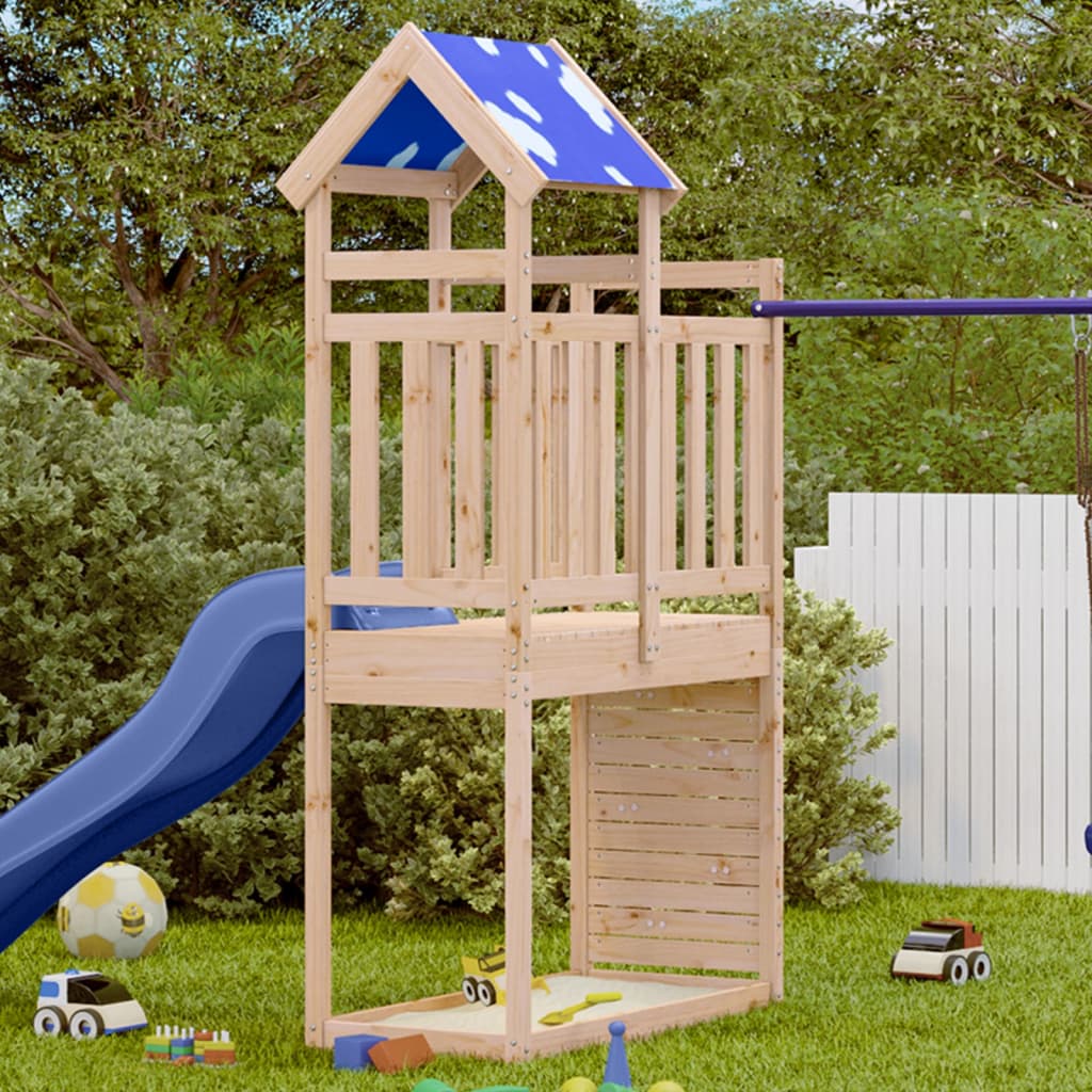 Vidaxl Play Tower med klatrevæg 110.5x52.5x215 cm Solid fyrretræ