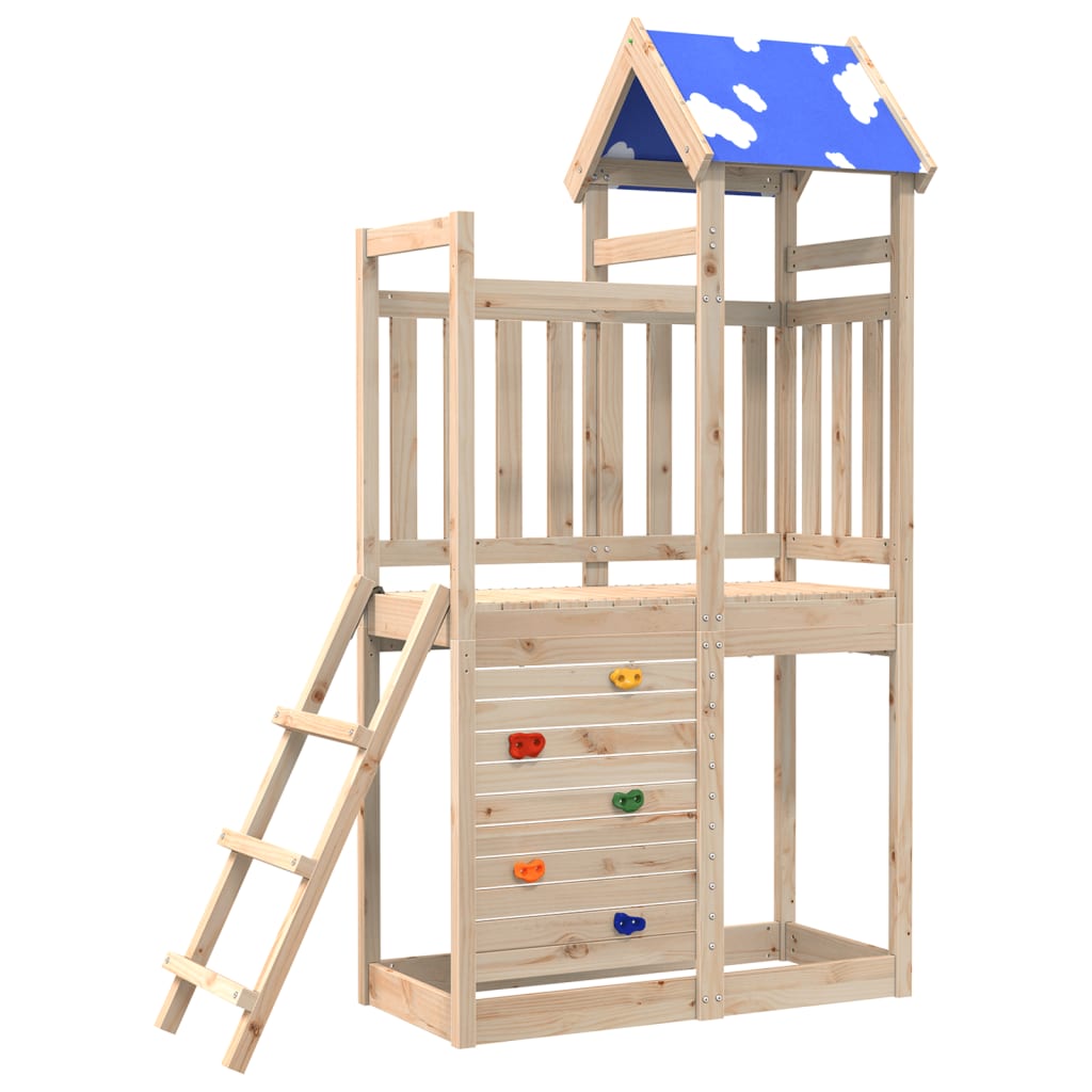 Vidaxl Play Tower With Rock Wall 110.5x52.5x215 cm de pino sólido