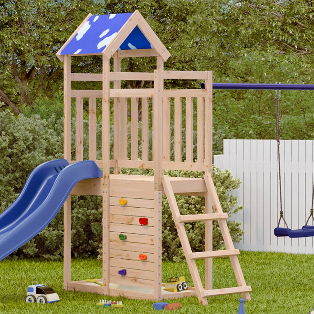 Vidaxl Play Tower With Rock Wall 110.5x52.5x215 cm de pino sólido