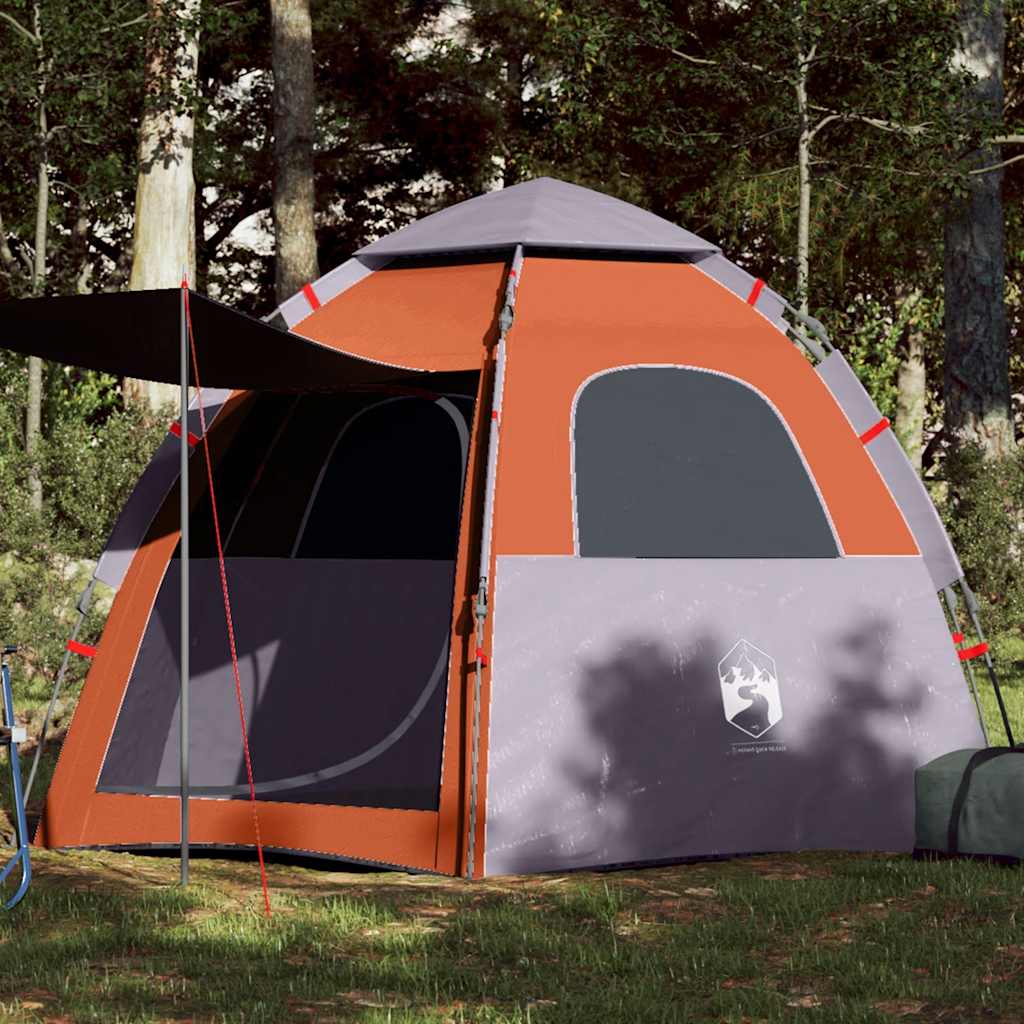 Tenda da campeggio Vidaxl Release veloce di 4 persone grigio e arancione