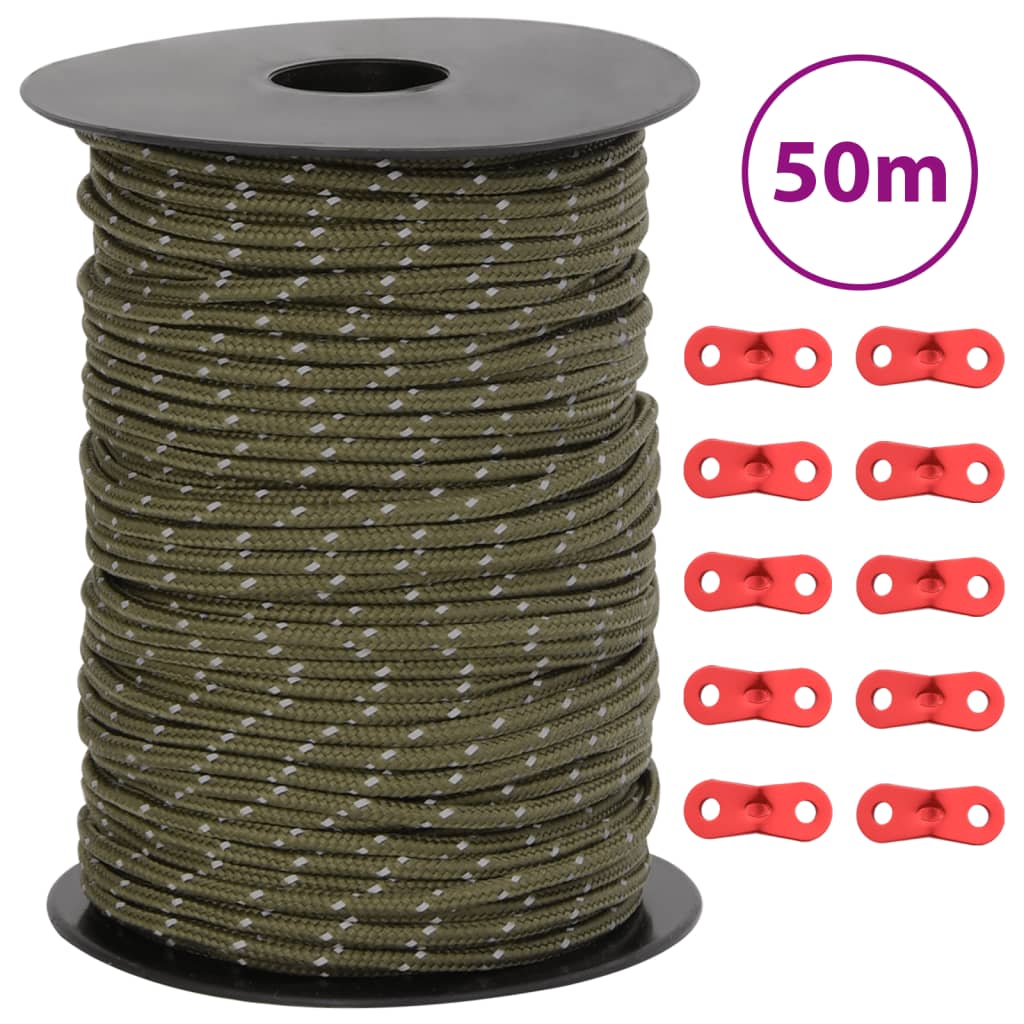 VidaXL Zelt-Abspannleine mit Reflektorstreifen und Spannern 50 m 3 mm
