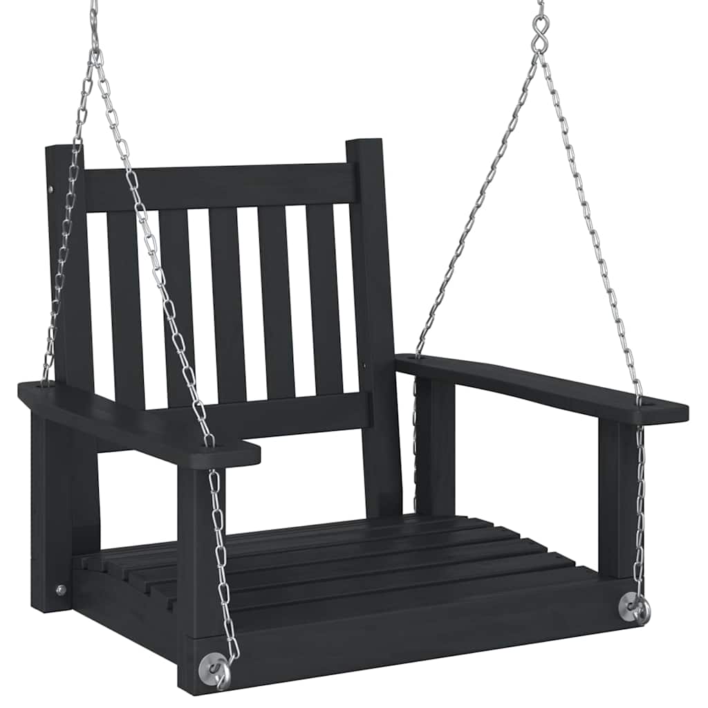 VidaXL Gartenschaukelstuhl mit Metallketten, massives Kiefernholz, schwarz
