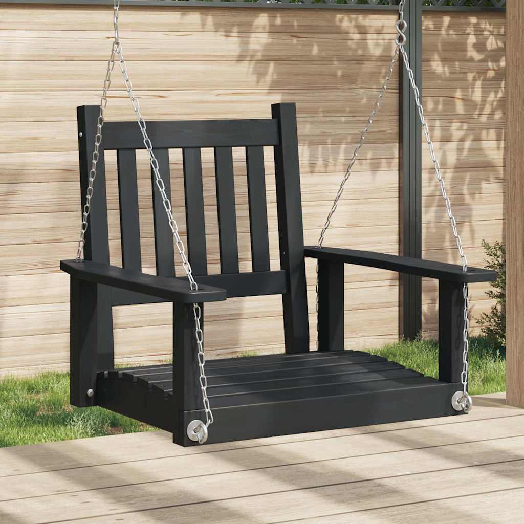 VidaXL Gartenschaukelstuhl mit Metallketten, massives Kiefernholz, schwarz