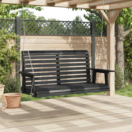 VidaXL Gartenschaukelbank mit Metallketten, massives Kiefernholz, schwarz