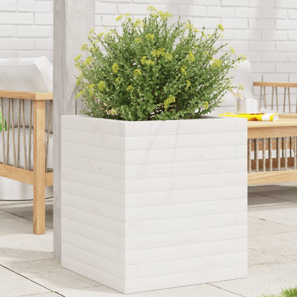 VidaXL Pflanzgefäß 40x40x46 cm massives Kiefernholz weiß