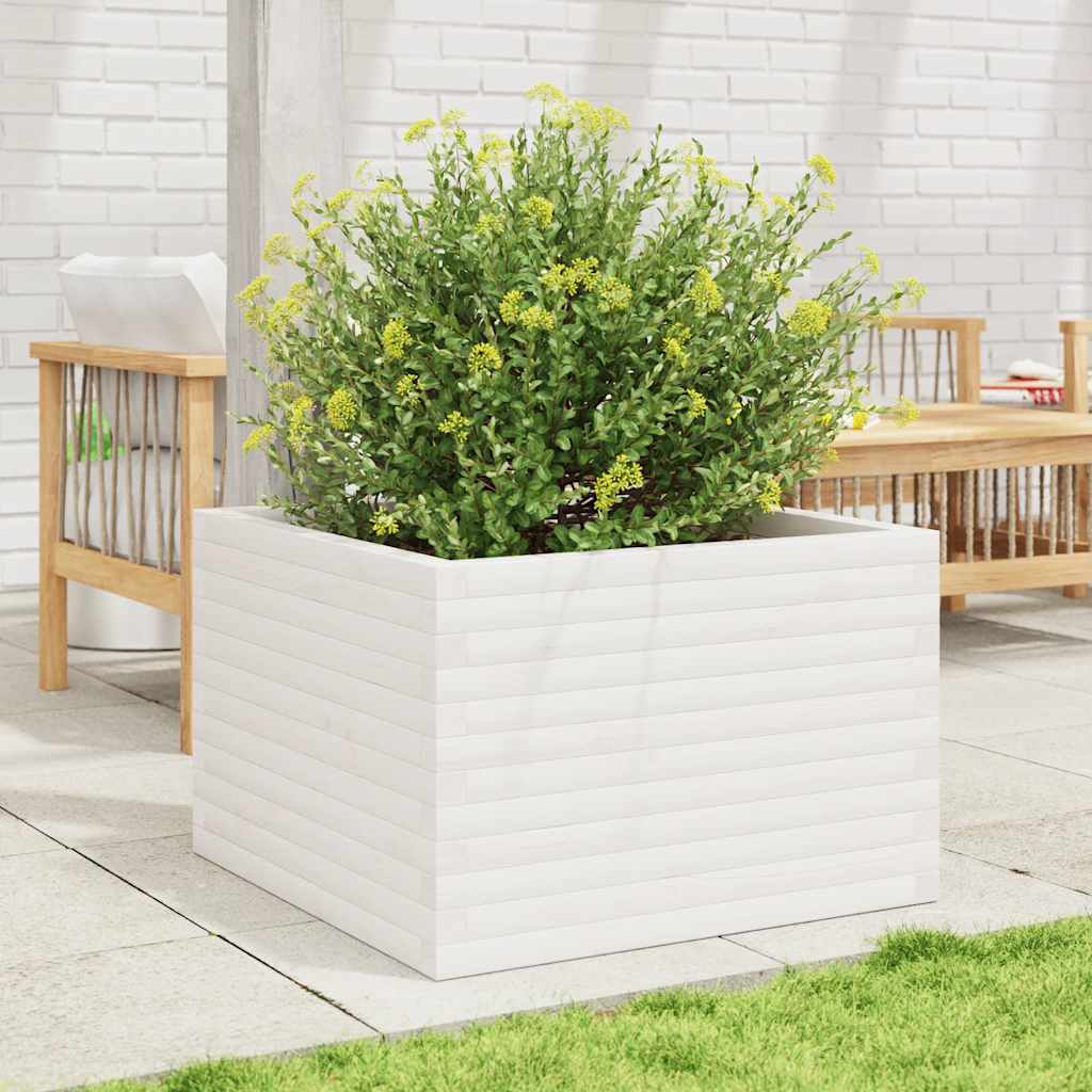 VidaXL Pflanzgefäß 70x70x46 cm massives Kiefernholz weiß