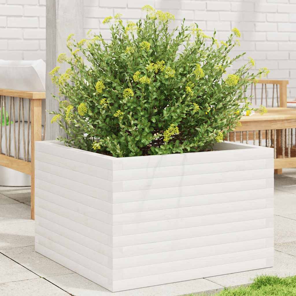 VidaXL Pflanzgefäß 70x70x46 cm massives Kiefernholz weiß