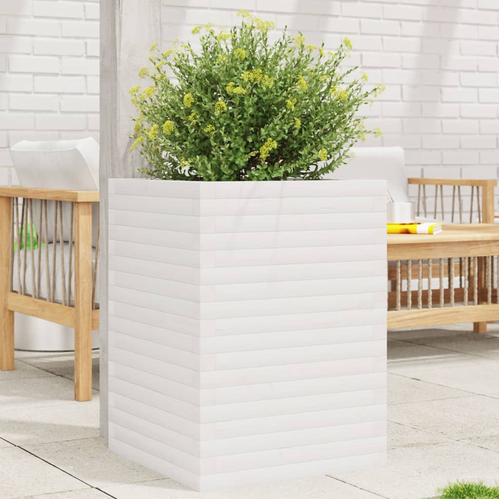 VidaXL Pflanzgefäß 50x50x68,5 cm massives Kiefernholz weiß