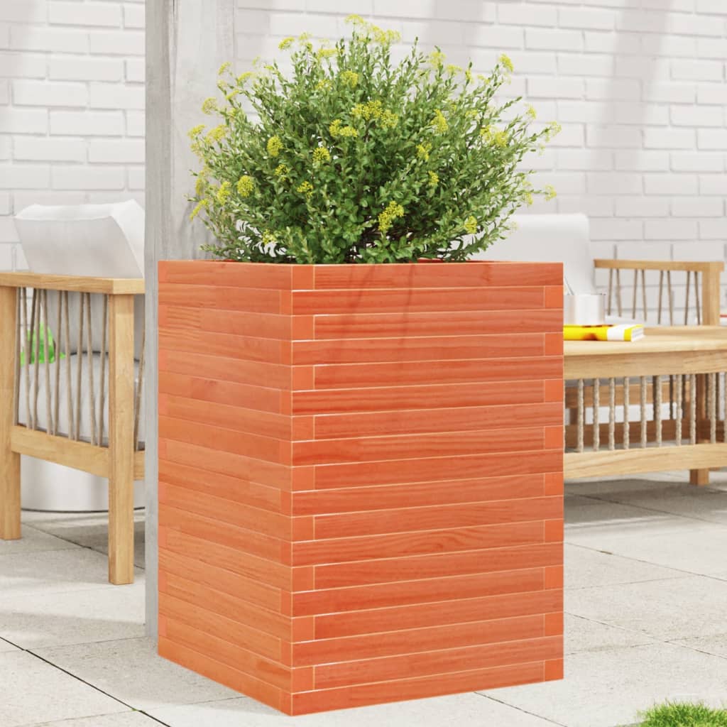 VidaXL Pflanzgefäß 50x50x68,5 cm massives Kiefernholz, braun gewaschen