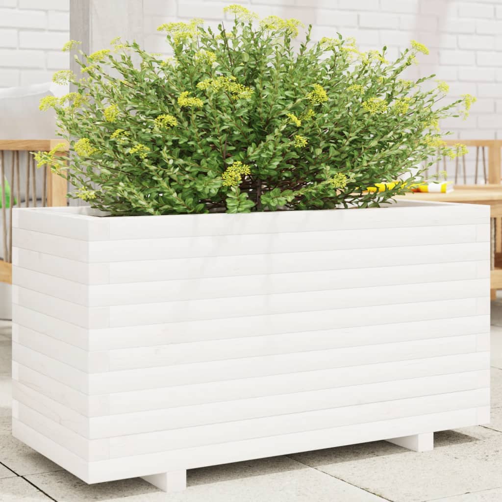 VidaXL Plantenbak 90x40x49,5 cm massief grenenhout wit