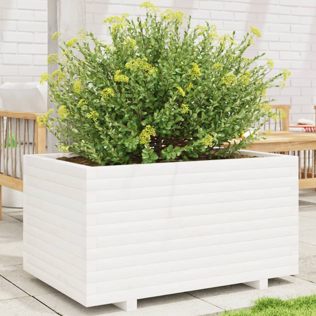 VidaXL Plantenbak 90x60x49,5 cm massief grenenhout wit