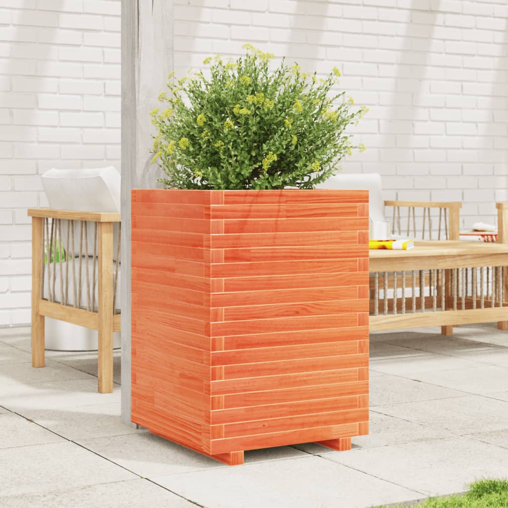 VidaXL Pflanzgefäß 50x50x72 cm massives Kiefernholz, braun gewaschen